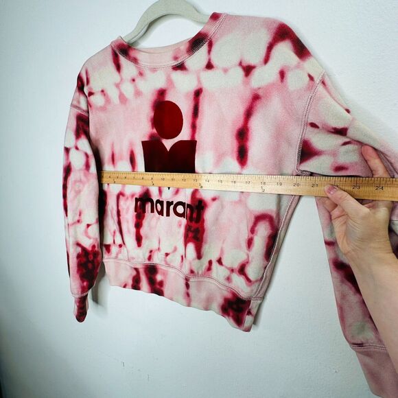 Isabel Etoile Marant Red Pink Tie Dye Velour Graphic Logo Long Sleeve Sweatshirt - Picture 12 of 13